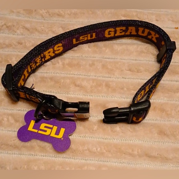 NWT LSU Tigers Adjustable Dog Collar & Tag Set ~ LSU Pet ID Plate - Picture 10 of 15